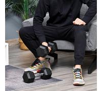 HOMCOM Rubber Dumbbell Sports Hex Weights Sets Home Gym Fitness Hexagonal Dumbbells Kit Weight Lifting Exercise (2 x 8kg) Black