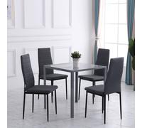 HOMCOM High Back Dining Chairs Upholstered Linen Touch Fabric Accent Chairs in Grey HOMCOM Grey