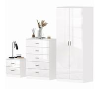 HOMCOM High Gloss 3 Trio Wardrobe Set Drawers Bedroom Furniture Chest Bedside