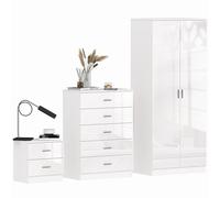 High Gloss Home Furniture Set Wardrobe Chest Bedside Table 7 Drawer White