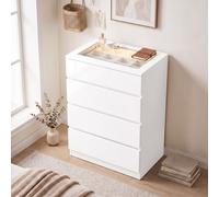 HOMCOM High Gloss 4 Drawer Chest of Drawers with Glass Top RGB LED Lights in White HOMCOM White