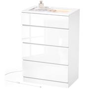 Homcom High Gloss 4 Drawer Chest Of Drawers With Glass Top Rgb Led Lights In White White