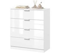 HOMCOM High Gloss 4-Drawer Chest of Drawers, Space-Saving Bedroom Storage Unit with Smooth Runners, White