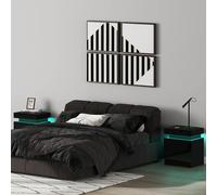 HOMCOM High Gloss Bedside Table Set of 2 with LED Light & 2 Drawers, Black | Size: 2 Pack HOMCOM Black 2 Pack