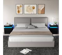 Homcom High Gloss Bedside Table With Led Light & 2 Drawers, Set Of 2, Black Black