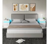 HOMCOM High Gloss Bedside Table with LED Light & 2 Drawers, Set of 2, White