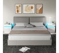Homcom High Gloss Bedside Table With Led Light & 2 Drawers, Set Of 2, White
