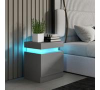 Homcom High Gloss Bedside Table With Led Light And 2 Drawers, Grey