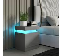 HOMCOM High Gloss Bedside Table with LED Light and 2 Drawers, Grey