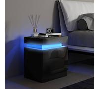 HOMCOM High Gloss Bedside Table with LED Light and 2 Drawers, Black