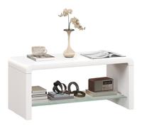 HOMCOM High Gloss Coffee Table with Storage, Two-Tier Living Room Table with Glass Shelf, Modern Centre Table for Home Office, 100 x 45 x 45cm, High Gloss White High gloss