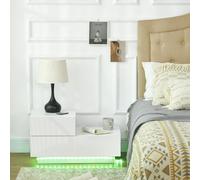 HOMCOM High Gloss Front Bedside Table Nightstand with LED Light Remote HOMCOM White One Size