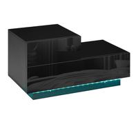 HOMCOM High Gloss Front Bedside Table Nightstand with LED Light Remote Black | TJ Hughes