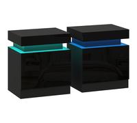 HOMCOM High Gloss Front Bedside Tables Set of 2, Nightstands with RGB LED Light and 2 Drawers, Chest of Drawers for Bedroom, Living Room, Black