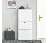 HOMCOM High Gloss Shoe Cabinet w/ 4 Drawers Shoe Storage Organizer for 18 Pairs - White - 62cm x 24cm x 135cm - Particleboard