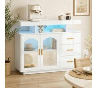 HOMCOM High Gloss Sideboard with LED Lights, Power Outlets, Drawers - White
