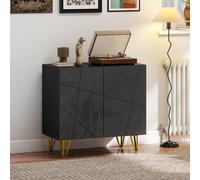 Homcom High Gloss Storage Cabinet With 2 Doors, Adjustable Shelf, Hairpin Legs In Black Black One Size