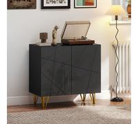 HOMCOM High Gloss Storage Cabinet with 2 Doors, Adjustable Shelf, Hairpin Legs in Black HOMCOM Black
