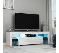 HOMCOM High Gloss TV Stand Cabinet With LED Rgb Lights And Remote Control For TVs Up To 65'' White, White