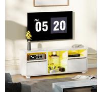 HOMCOM High Gloss TV Stand Cabinet with LED Lights for Living Room, White