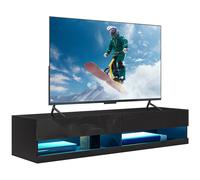 HOMCOM High Gloss TV Stand Unit Wall Mounted with LED Lights, Black, Black