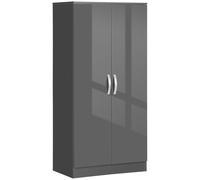 HOMCOM High Gloss Wardrobe, 2 Door Wardrobe with Hanging Rod and Storage Shelf, Clothes Storage Organizer with Anti-tipping Design for Bedroom, Grey Grey