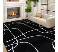 HOMCOM High Pile Modern Shaggy Rug, Soft Floor Carpet 120 x 170 cm, Black - Black - 170 x 120 cm - 1