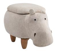 HOMCOM Hippo Storage Stool Cute Decoration Footrest Wood Frame Legs with Padding Lid Ottoman Animal Furniture Cream 36 x 65cm Aosom UK
