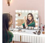 HOMCOM Hollywood Dimmable Lighted Makeup Mirror with Magnifier, USB Port charger - White - 62.5W x 49.5H x 14Dcm