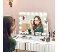 HOMCOM Hollywood Vanity Mirror with Lights, Large 63x50 cm Lighted Makeup Mirror with 3 Colour, 14 LED Bulbs, 10X Magnifying, USB Charging Port, Phone Holder, 360° Rotation, Touch Screen