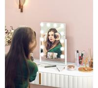 HOMCOM Hollywood Vanity Mirror with Lights, 37x46 cm Lighted Makeup Mirror with 3 Colour, 12 LED Bulbs, 10X Magnifying, USB Charging Port, Phone Holder, 360° Rotation, Touch Screen