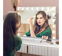 HOMCOM Vanity Mirror with Lights, Large 80x62 cm Makeup Mirror, White | Lighted, 18 LED Bulbs, 3 Colour, 10X Magnifying, USB Charging Port, Touch Screen, Tabletop or Wall Mounted Design