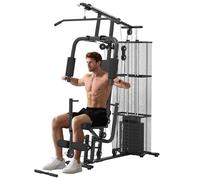 HOMCOM Multi-Exercise Gym Workout Station, 45Kg Weight Stack Training System, Full Body Fitness for Home Gym in Black | Size: Standard HOMCOM Black Standard
