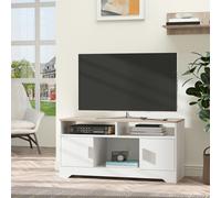 TV Stand for TVs up to 42 Inches with Cabinets - Shelves and Wide Tabletop for Living Room - Bedroom - Dining Room - White and Wood Color Door Cabinet