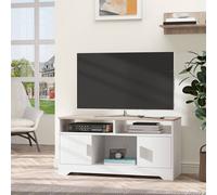 TV Stand for TVs up to 42 Inches with Cabinets - Shelves and Wide Tabletop for Living Room - Bedroom - Dining Room - White and Wood Color Door Cabinet