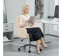 HOMCOM Upholstered Desk Chair with Height Adjustable, Cream White HOMCOM Cream