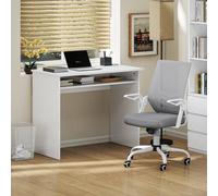 HOMCOM Home Office Desk & Ergonomic Mesh Chair Set with Shelf Lumbar Support in White HOMCOM White