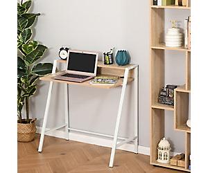 HOMCOM Home Office Desk Oak 4 Metal legs 450 (W) x 840 (D) x 850 (H) mm MDF (Medium-Density Fibreboard), Steel