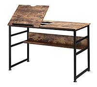 HOMCOM Home Office Desk Rustic Brown Teak 4 Metal legs 600 (W) x 1,200 (D) x 750 (H) mm Metal, Particle Board