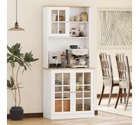 HOMCOM Home Sideboard Storage Cabinet Countertop Grid Glass Doors Shelves in White HOMCOM White