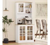 Homcom Home Sideboard Storage Cabinet Countertop Grid Glass Doors Shelves In White White One Size