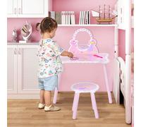 HOMCOM Make Up Play Set Desk Chair Mirror Girls Pink Dressing Table with stool MDF Pink HOMCOM Pink