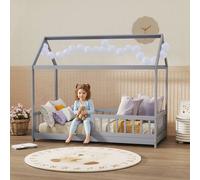 HOMCOM House-Shaped Kids Bed Frame with Guard Rails for Kids in Grey HOMCOM Grey