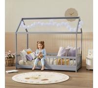 HOMCOM House-Shaped Kids Bed Frame with Guard Rails for Boys Girls, Grey