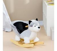 HOMCOM Husky Baby Rocking Horse for Toddlers, Plush Wooden Child Rocking Animal with Sound, Seatbelt, Gift for Ages 18-36 Months, Kids Ride-On Toy for Indoor Use - Grey Grey