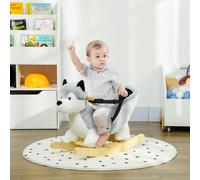 HOMCOM Husky Baby Rocking Horse for Toddlers, Plush Wooden Child Rocking Animal with Sound, Seatbelt, Gift for Ages 18-36 Months, Kids Ride-On Toy for Indoor Use - Grey Grey