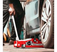 HOMCOM Hydraulic Low Profile Floor Jack, 2.5 Tonne Heavy Duty Steel Trolley Car Jack Lift with 80-360 mm Lifting Range, Wheels, Top Handle, Red