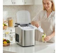 HOMCOM Ice Maker Machine Countertop, 9 Cubes Ready in 7 Mins, 12 KG in 24Hrs - 1 - Silver - Plastic, stainless steel