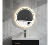HOMCOM Illuminated Bathroom LED Mirror 60cm Round Wall Mounted Mirror Gold, Gold