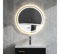 Homcom Illuminated Bathroom Led Mirror 80Cm Round Wall Mounted Mirror Gold Gold One Size
